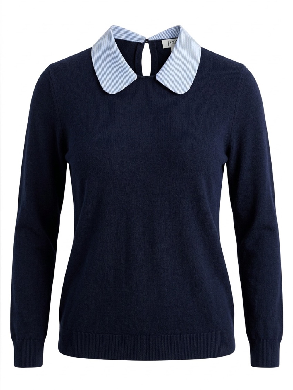 J.Crew XS Navy Sweater Blue Stripe Peter Pan Collar Preppy Cotton Knit Top